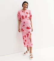 New Look Pink Floral Keyhole Split Midi Dress